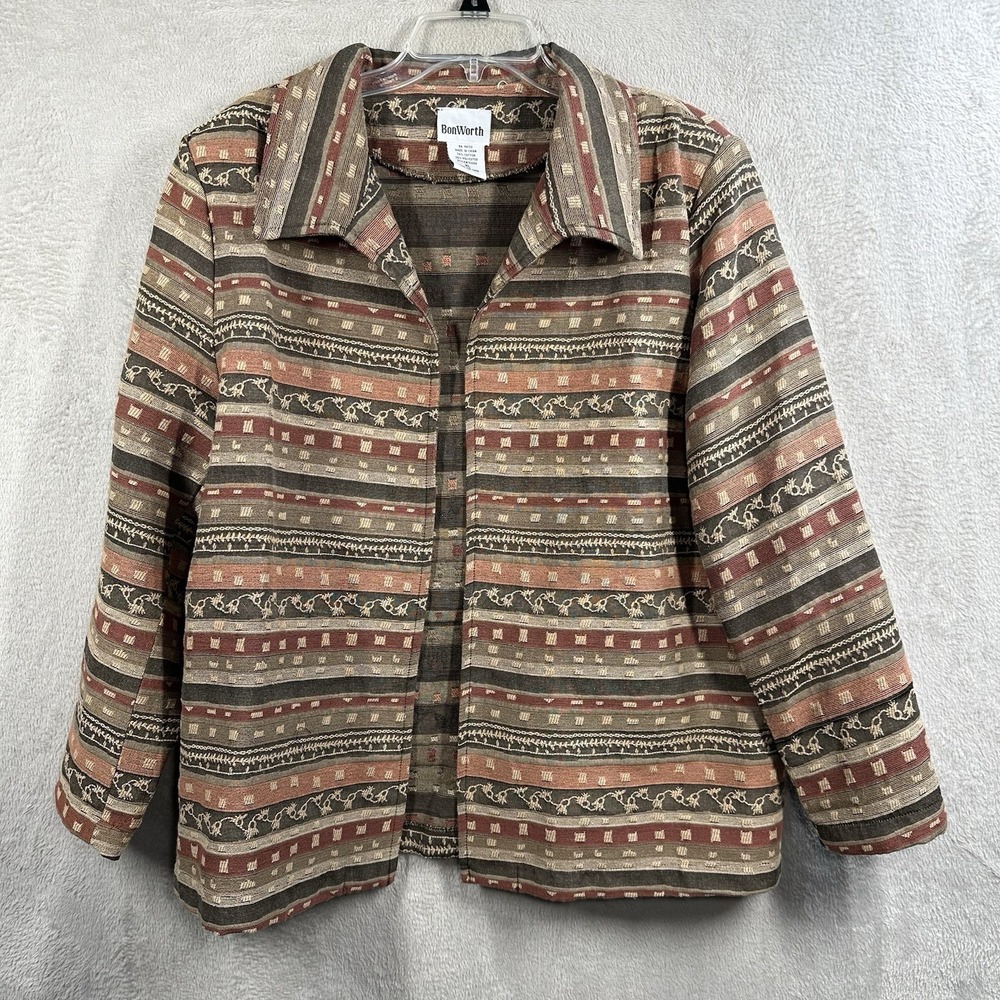 BonWorth Open Front Tapestry‎ Jacket Women's XL Neutral Colors Vintage
